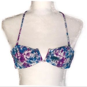 H&M Floral Ruffle V Bandeau Bikini Top Size 4